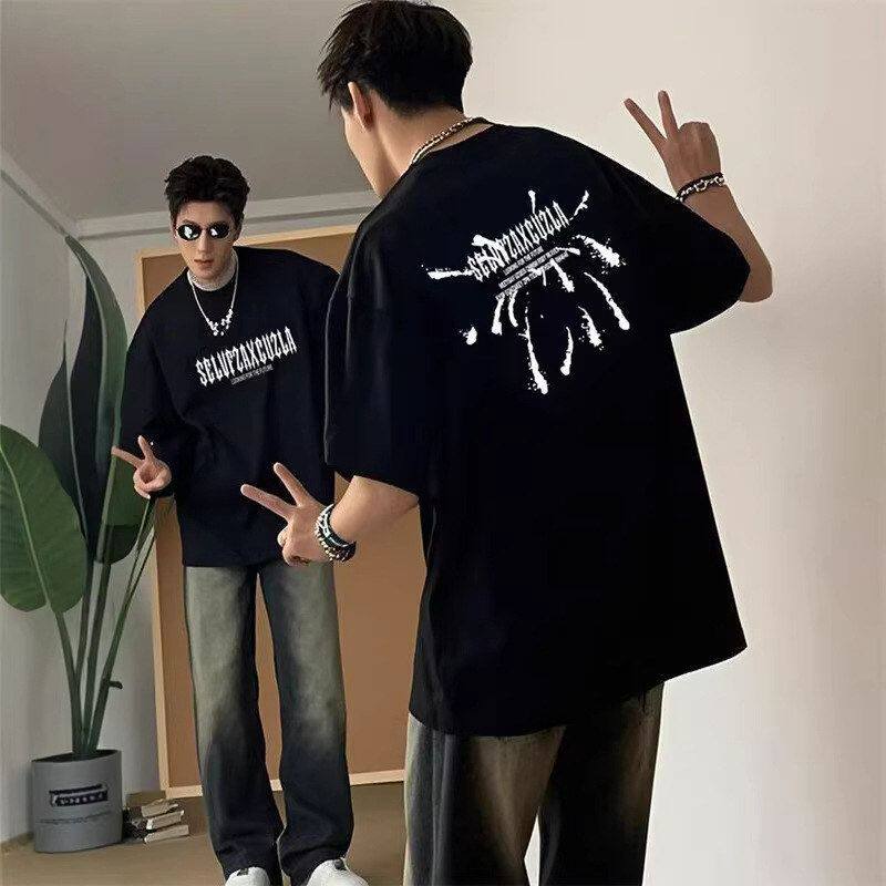 2026夏季宽松男款五分袖t恤半袖短袖重磅高街青少年美式新款纯棉