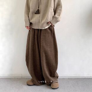 休闲裤松弛感咖色裤子秋冬季阔腿男款灯芯绒慵懒长裤美拉德设计感