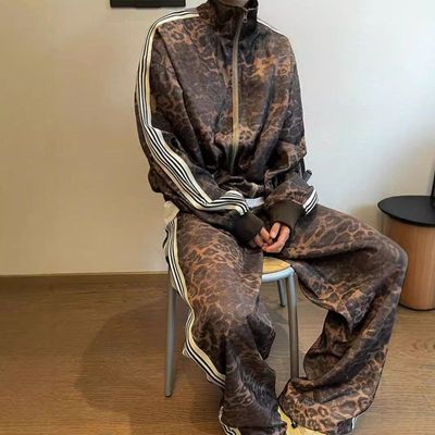 运动裤潮牌外套美式条纹复古豹纹