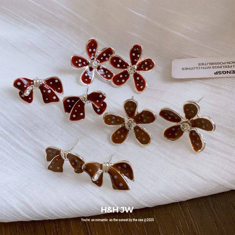 甜美风复古花朵吊坠滴油耳钉清新