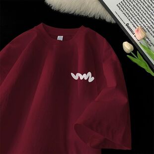 图案新款短袖上衣碎花简约宽松2024打底白色风高品质T恤慵懒休闲