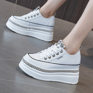 真皮厚底增高8cm显瘦百搭休闲运动鞋 爆款 女2025秋季 内增高小白鞋