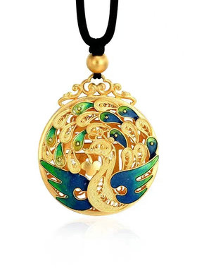 女越南沙金复古珐琅工艺古法吊坠