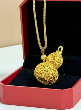 越南沙金花丝葫芦吊坠男女镀金古法镂空福禄双全莲花纳福葫芦吊坠