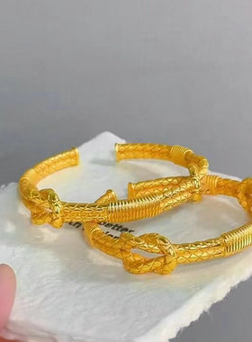 越南沙金同心结手镯男女久不掉色仿真金镀金绳结开口手环节日礼物