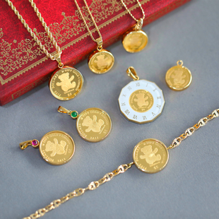 日本进口24K纯黄金泰迪熊Teddy Bear英女王纪念金币吊坠项链手链