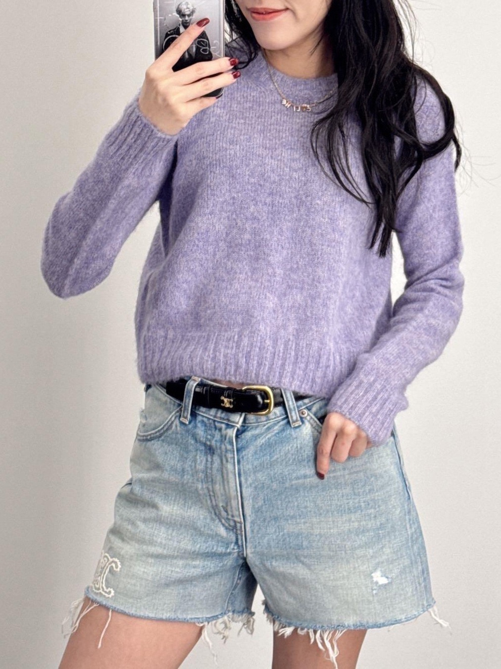 25秋冬新款CE凯旋门保暖宽松套头毛衣紫色羊毛衫长袖圆领针织衫女