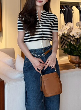 26春季拉夫修身版型条纹针织衫圆领冰丝短袖小开衫透气T恤RL女