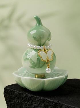 景德镇好运福禄小葫芦陶瓷摆件转转乐茶宠桌面摆件女士高颜值送礼
