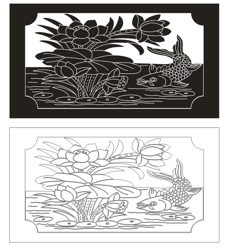 鱼莲花荷花龙凤碑头矢量图线雕图文泰激光雕刻石材雕激光图1902