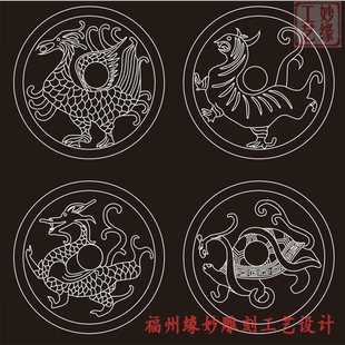 四大神兽文泰刻绘精雕矢量图线条图白虎青龙朱雀玄武石材22104