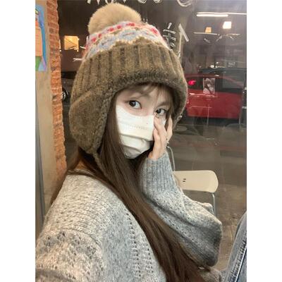 GREENHOUSES费尔岛复古毛线帽子女加厚保暖护耳雷锋帽秋冬针织帽