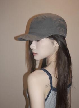 日系原宿风鸭舌帽子女百搭棒球帽做旧灰色平顶报童帽显瘦前进帽男