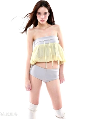 越十年越南小众powr新款法式少女感抹胸网纱拼接上衣