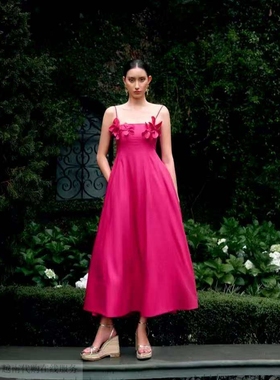 越十年越南小众ran新款热烈奔放个性立体花朵吊带连衣裙