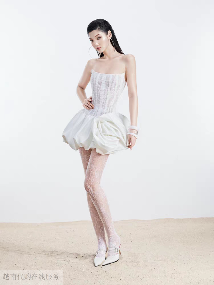 越十年越南小众glamdoll新款性抹胸蕾丝鱼骨收腰背心蓬蓬裙