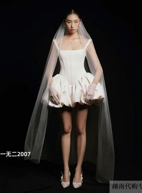 越十年越南小众品牌Huong简约复古短款超仙花苞短裙