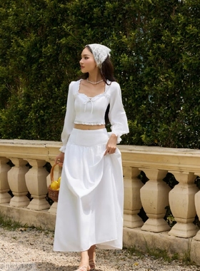 越十年越南小众gout甜美可爱荷叶边长袖上衣半身裙套装