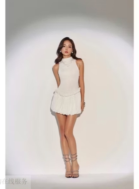 越十年越南小众gout新款青春可爱少女风挂脖露背绑带连衣裙