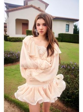 越十年越南小众ononmade新款甜美可爱蕾丝拼接荷叶边连衣裙