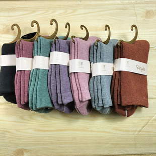 正品邦德女士纯棉袜子冬季加厚保暖中筒袜女式加绒毛圈袜高筒袜