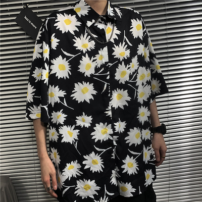 3234-P38 夏天复古小雏菊印花衬衫韩国INS网红同款慵懒风短袖衬衣