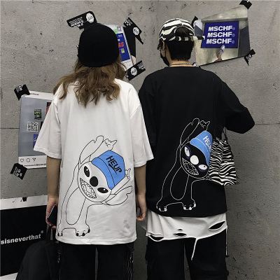 A3039-P30 原创设计 夏装韩版街头港风宽松短袖t恤上衣男女款潮