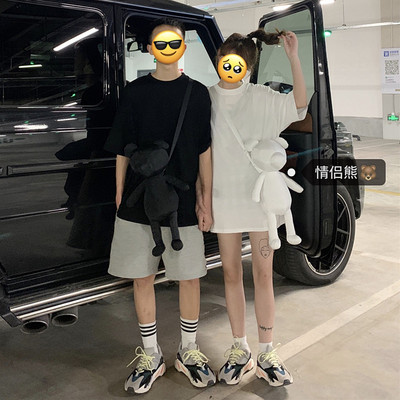 4222-P50 百搭简约圆领小熊公仔短袖纯色T情侣情侣男女同款