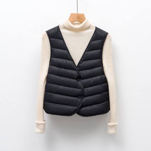 平湖90鹅绒羽绒服女轻薄马甲横条新款秋冬简约内搭羽绒内胆