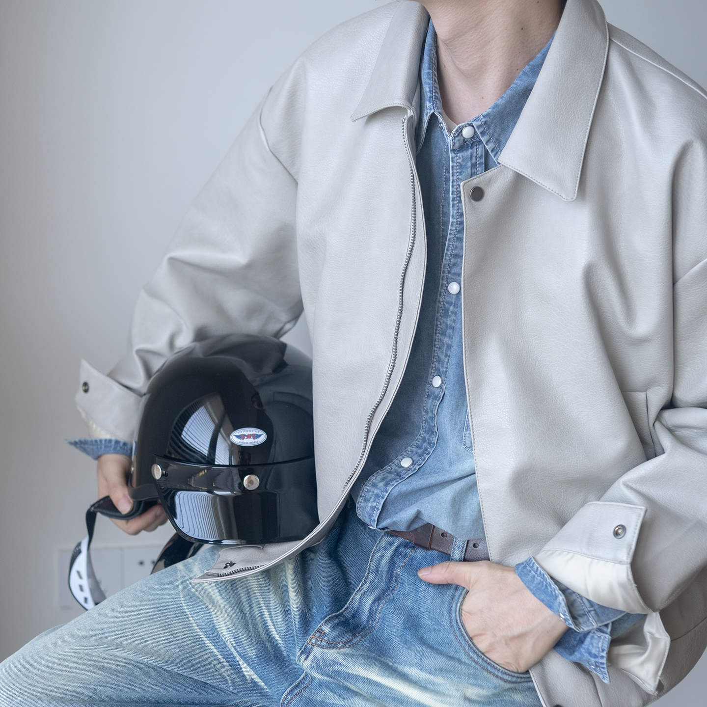 几立秋冬新款翻领PU皮衣