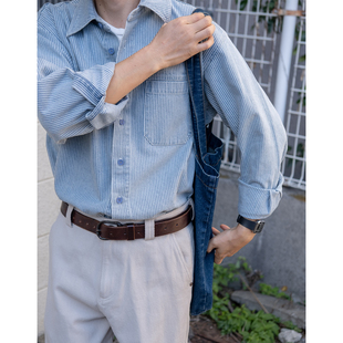 水洗复古条纹牛仔长袖 蓝白相间 几立 衬衫 天空之城