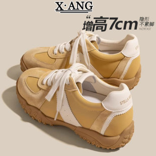 厚底运动休闲阿甘鞋 2025春夏新款 女鞋 小个子7cm内增高真皮德训鞋