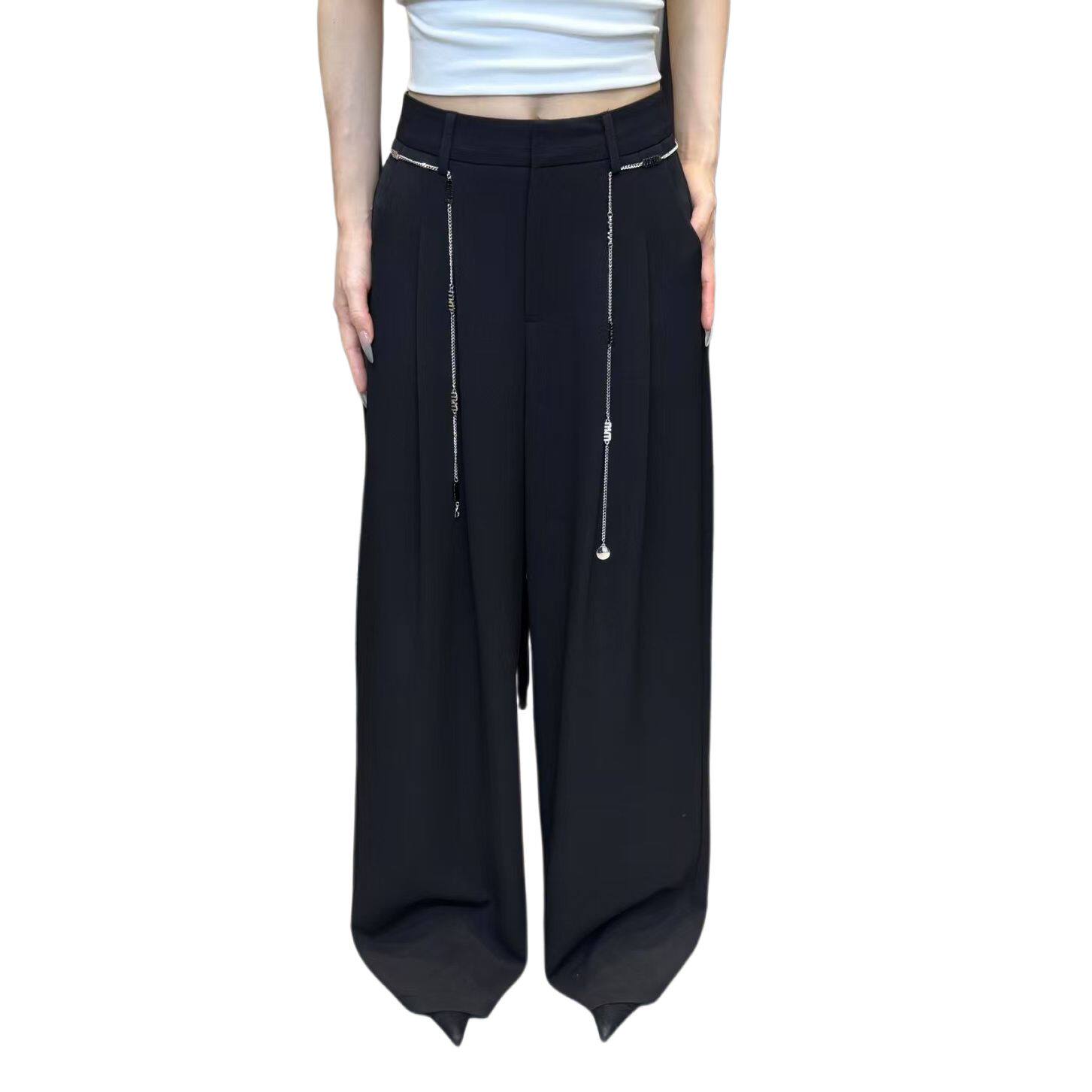 高腰阔腿裤垂坠感高级西装裤女2025新款夏季宽松显瘦设计感直筒裤