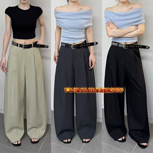 灰色高腰阔腿西装裤女2026春季新款垂感高级感酷飒风显瘦直筒长裤