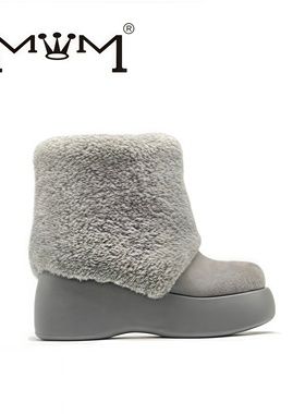 曼哈顿暮色~10cm羊羔毛厚底雪地靴 原创设计2025秋冬灰蓝色内增高
