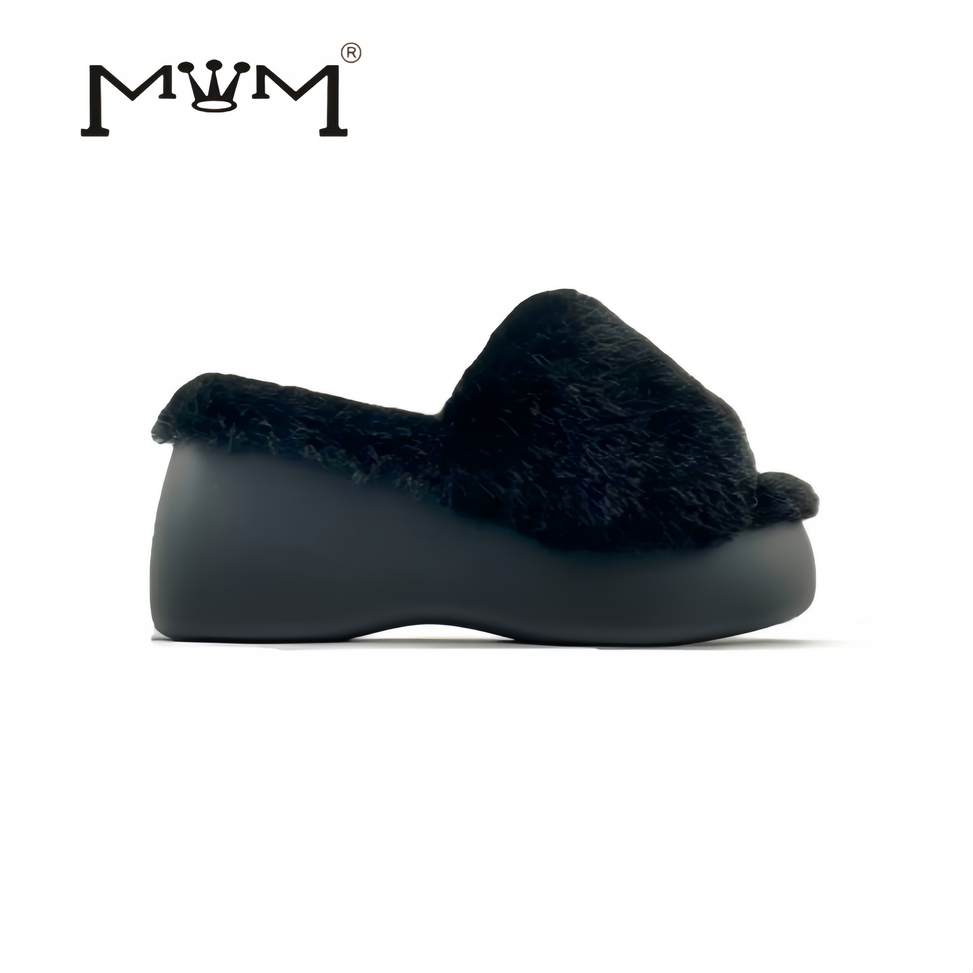 王晓晓8cm兔毛圆头厚底拖鞋防滑