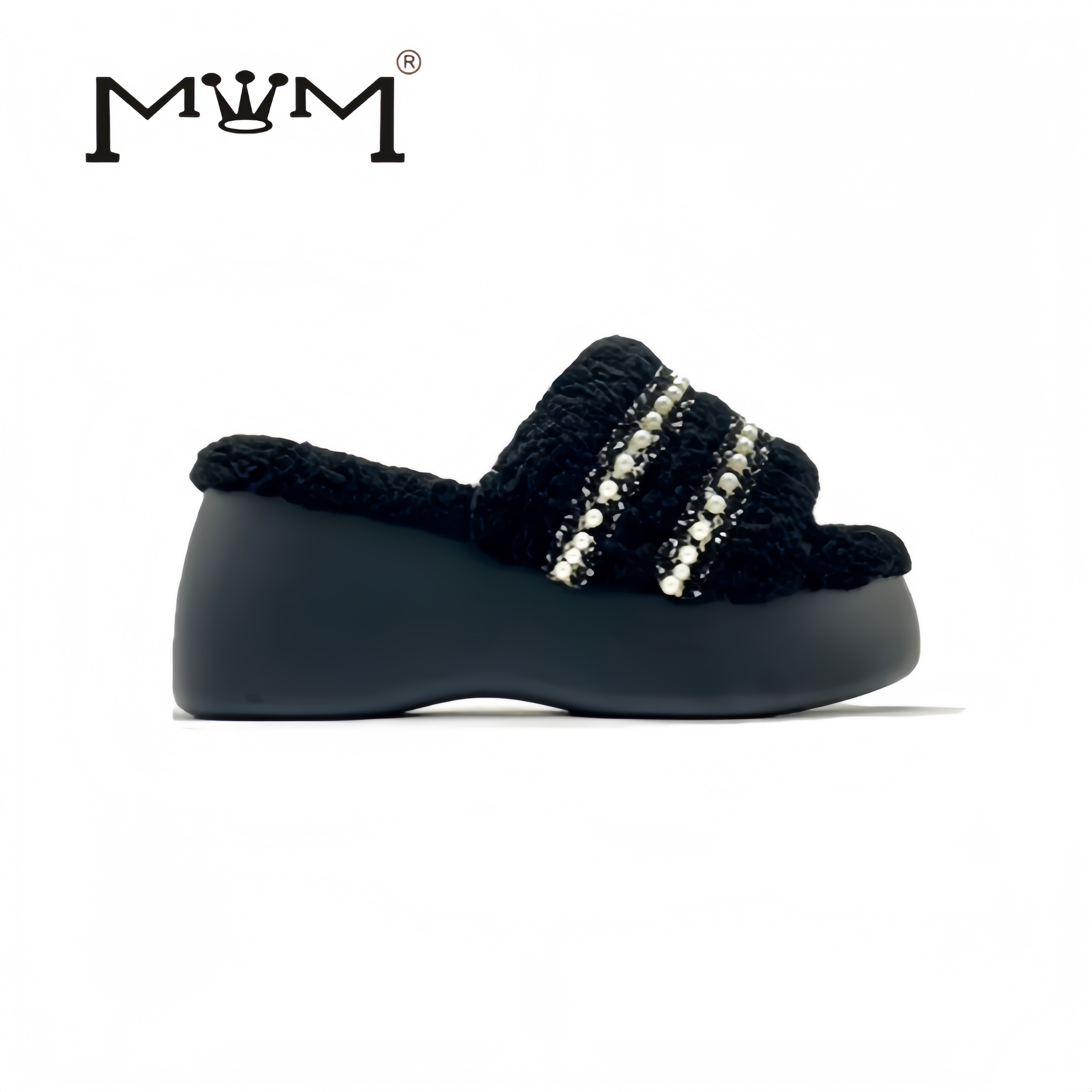 王晓晓8cm羊羔毛厚底拖鞋小香风