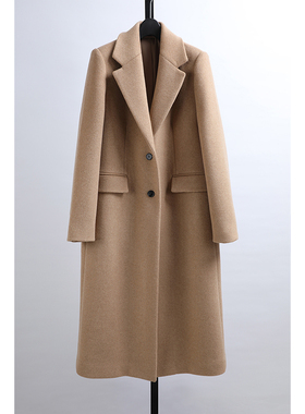 沈姐原单25冬季出口韩国DEWL品牌女装西装领长款羊毛羊绒大衣外套