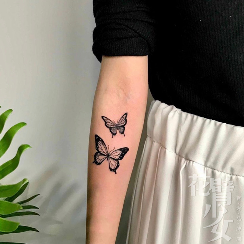 花臂少女tattoo x144 2020新品暗黑黑白蝴蝶纹身贴手臂锁骨性感贴