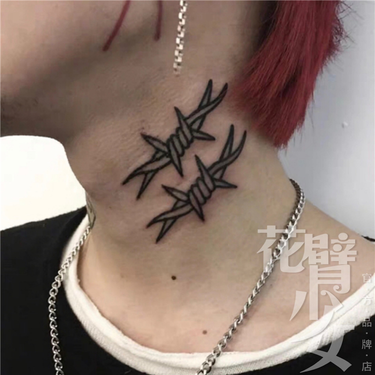 花臂少女TATTOO 131万圣节暗黑系黑白绳子脖子纹身贴渔总同款