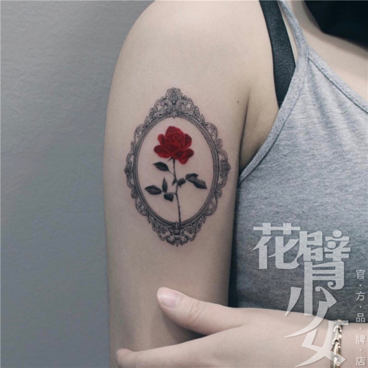 花臂少女tattoo x73 镜子玫瑰花朵手臂文艺少女纹身贴 一张两个