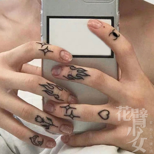 花臂少女TATTOO 手背手指纹身贴火焰玫瑰星星花朵月亮爱心 225