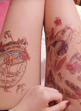 花臂少女TATTOO D108 L6浮世绘日式鲤鱼锦鲤 帆船 纹身贴贴纸贴饰