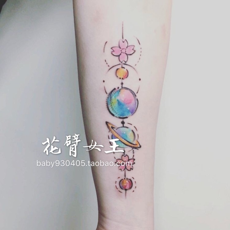 花臂少女TATTOO X139 手绘原宿星空 软妹少女纹身贴