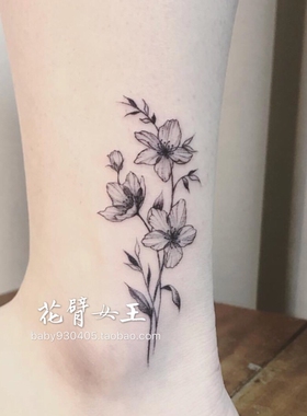 花臂少女TATTOO X252 脚踝黑白小花 少女软妹纹身贴 一张3个