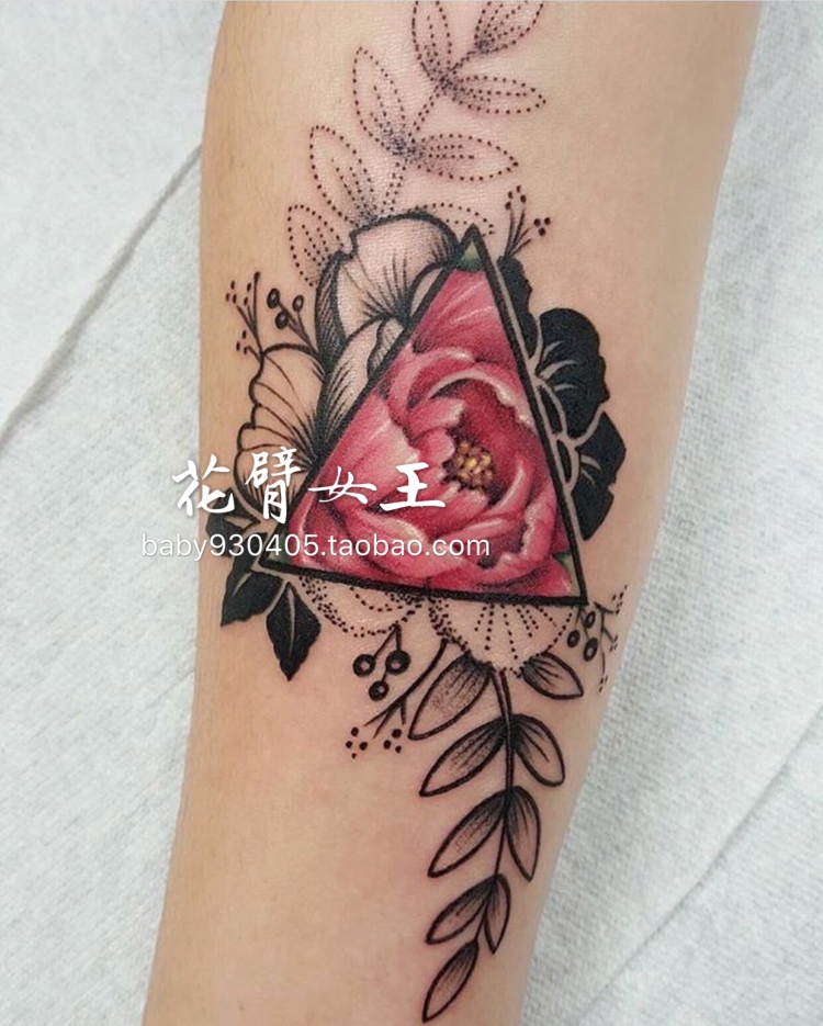 花臂少女TATTOO Z19三角形玫瑰花朵叶子性感纹身贴满两张包邮