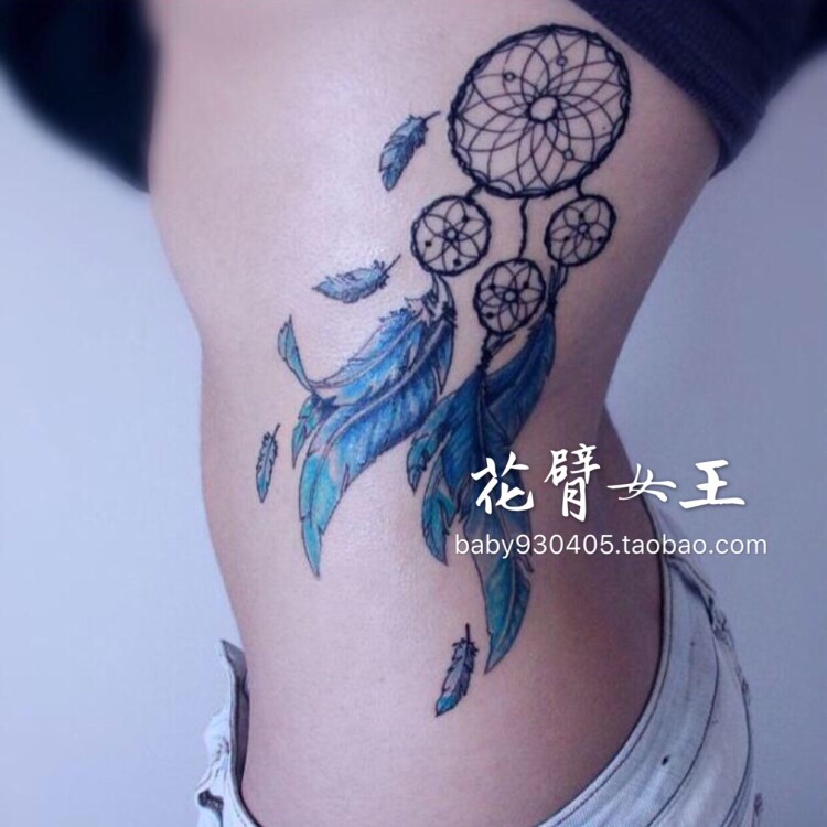 花臂少女TATTOO D63性感腰部捕梦网可贴后背逼真防水纹身贴包邮