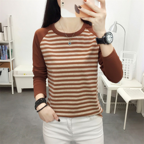 新款拼接大码纯棉条纹春秋韩版