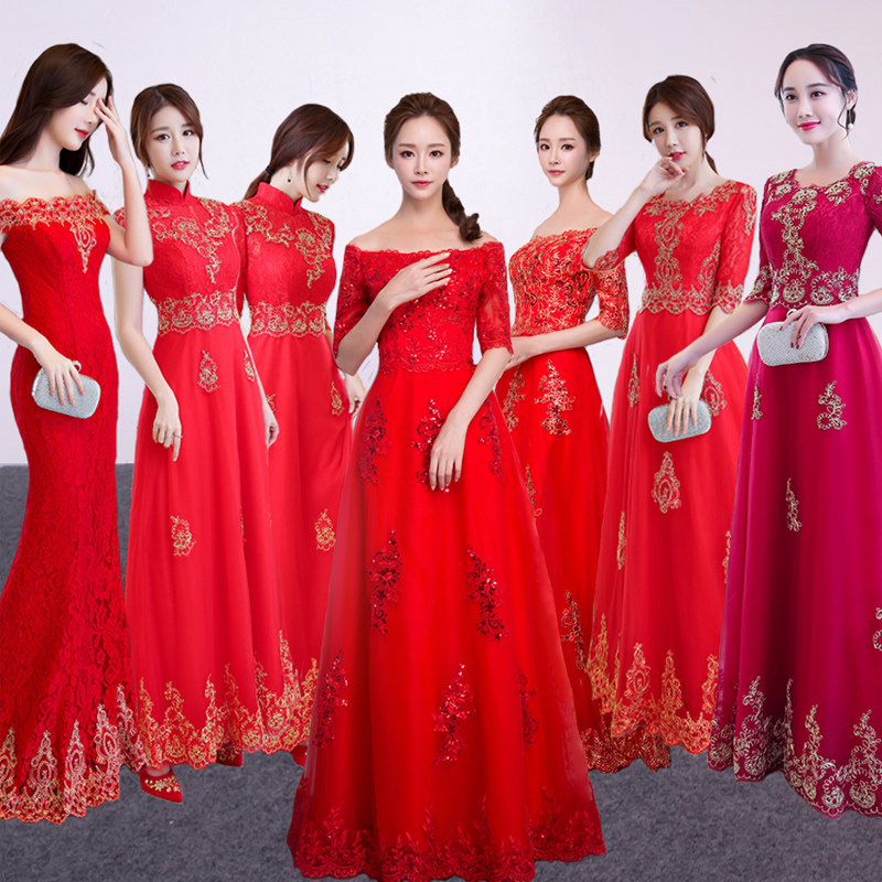 秋冬季红色中式婚纱礼服敬酒服新娘2020新款出门纱婚礼结婚红装女