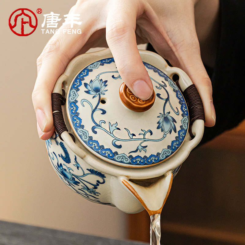 唐丰汝窑手抓壶高档盖碗茶杯带盖子茶碗单个不烫手泡茶茶具珐瑯彩
